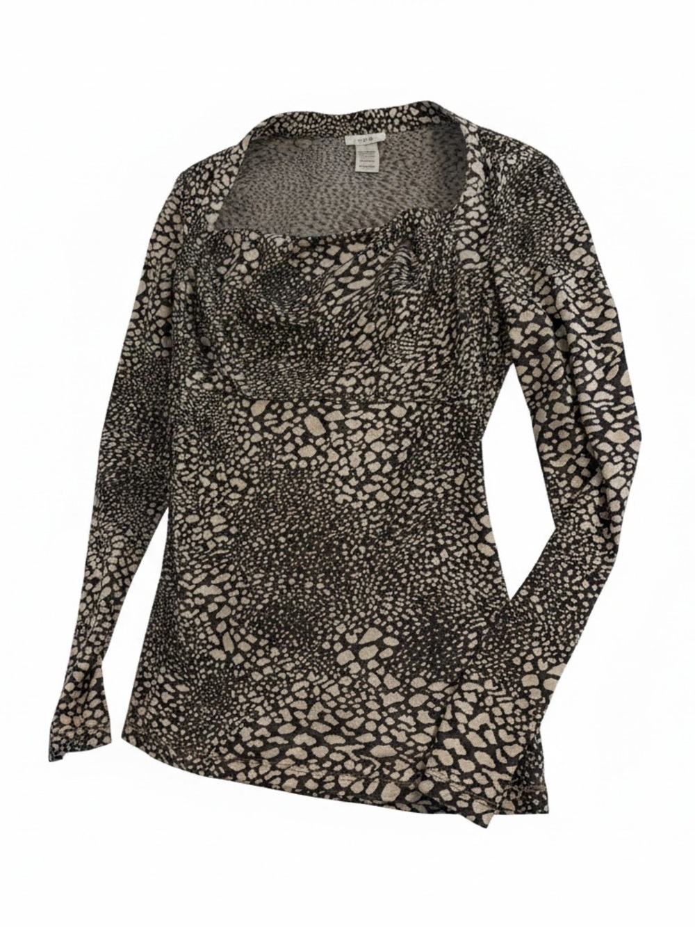 Cache Long-Sleeve Scoop Neck Printed Top - Black & Cream